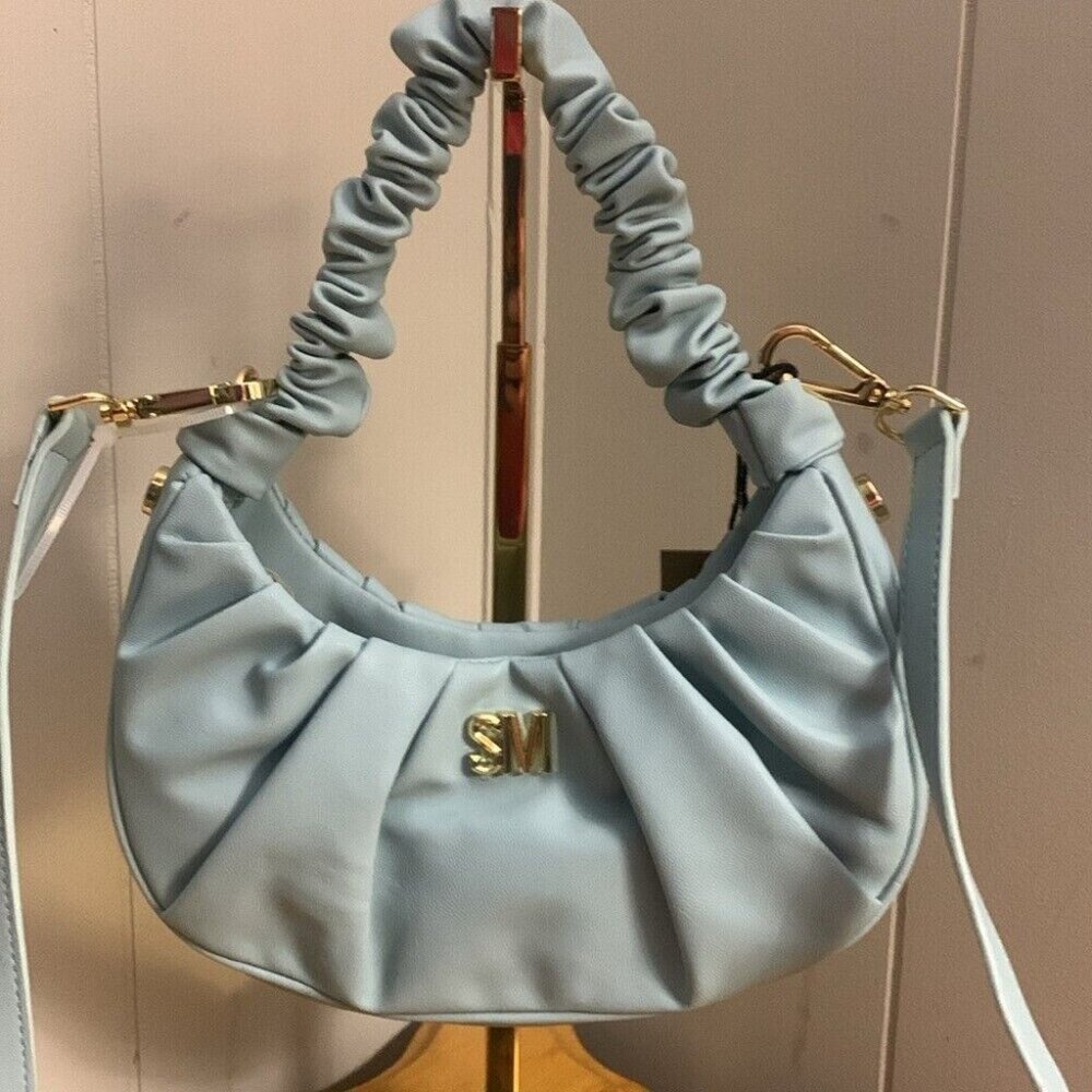 Steve Madden Corinne Crescent Crossbody 2-way Bag Ruched Handle Sea Crush Mint - Picture 2 of 12